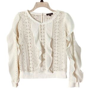 Express Ivory Lace Blouse Sheer Ruffle Chiffon Long Sleeve  (Size S)